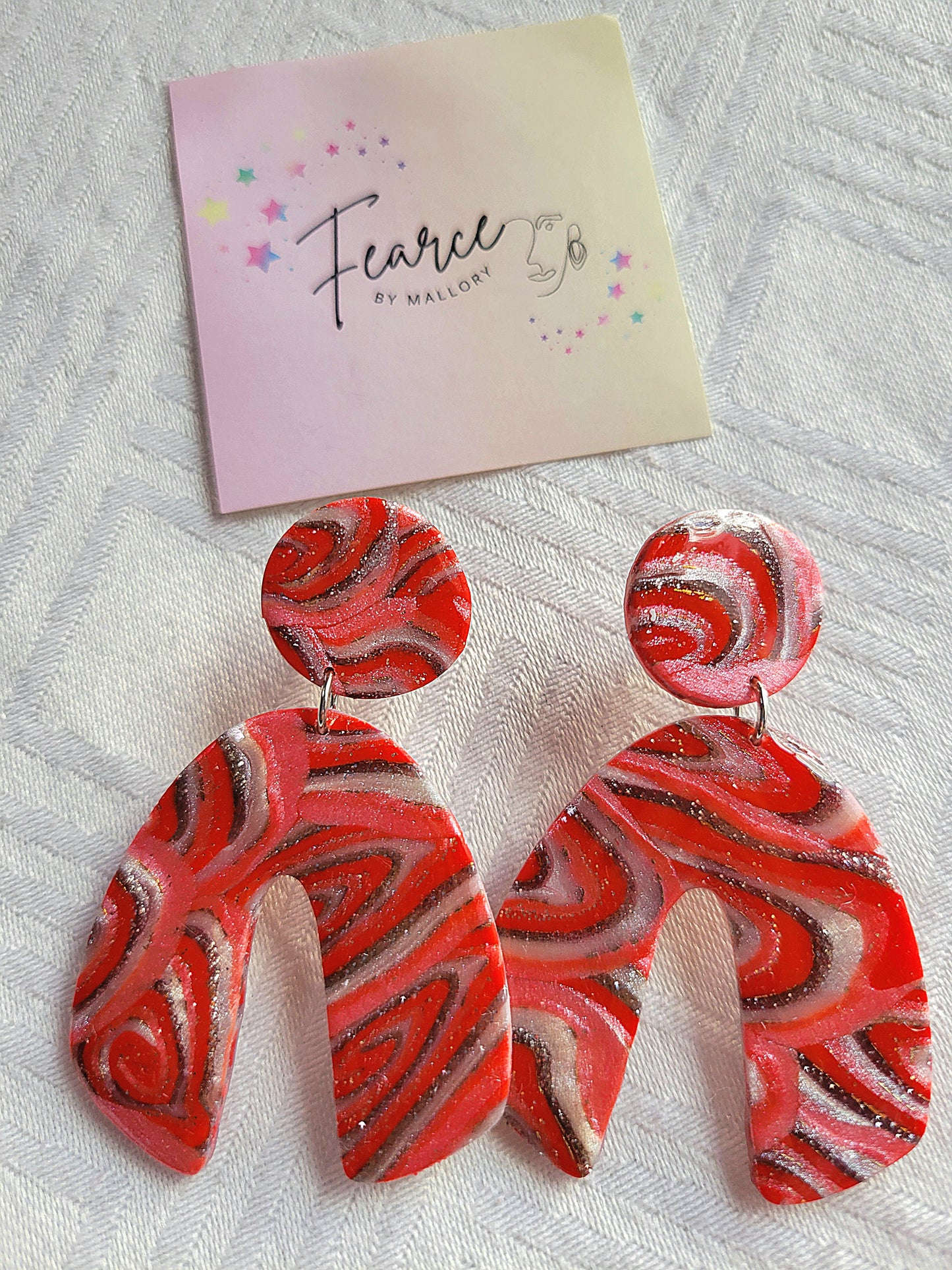 Red Silver Swirl Earrings