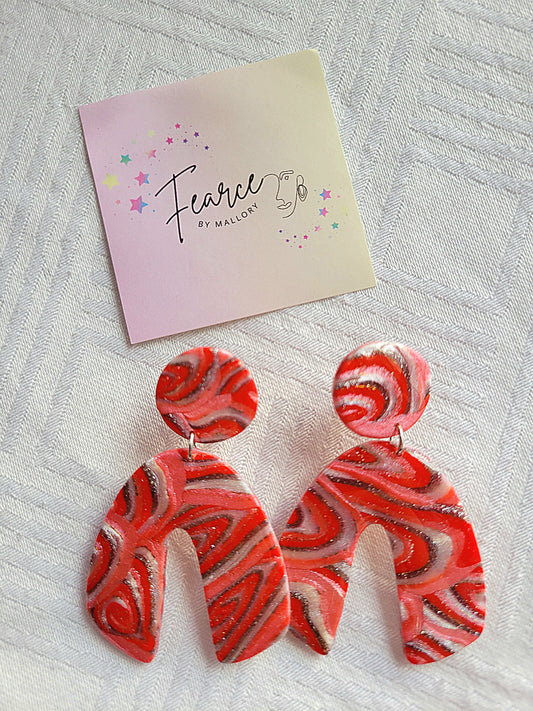 Red Silver Swirl Earrings