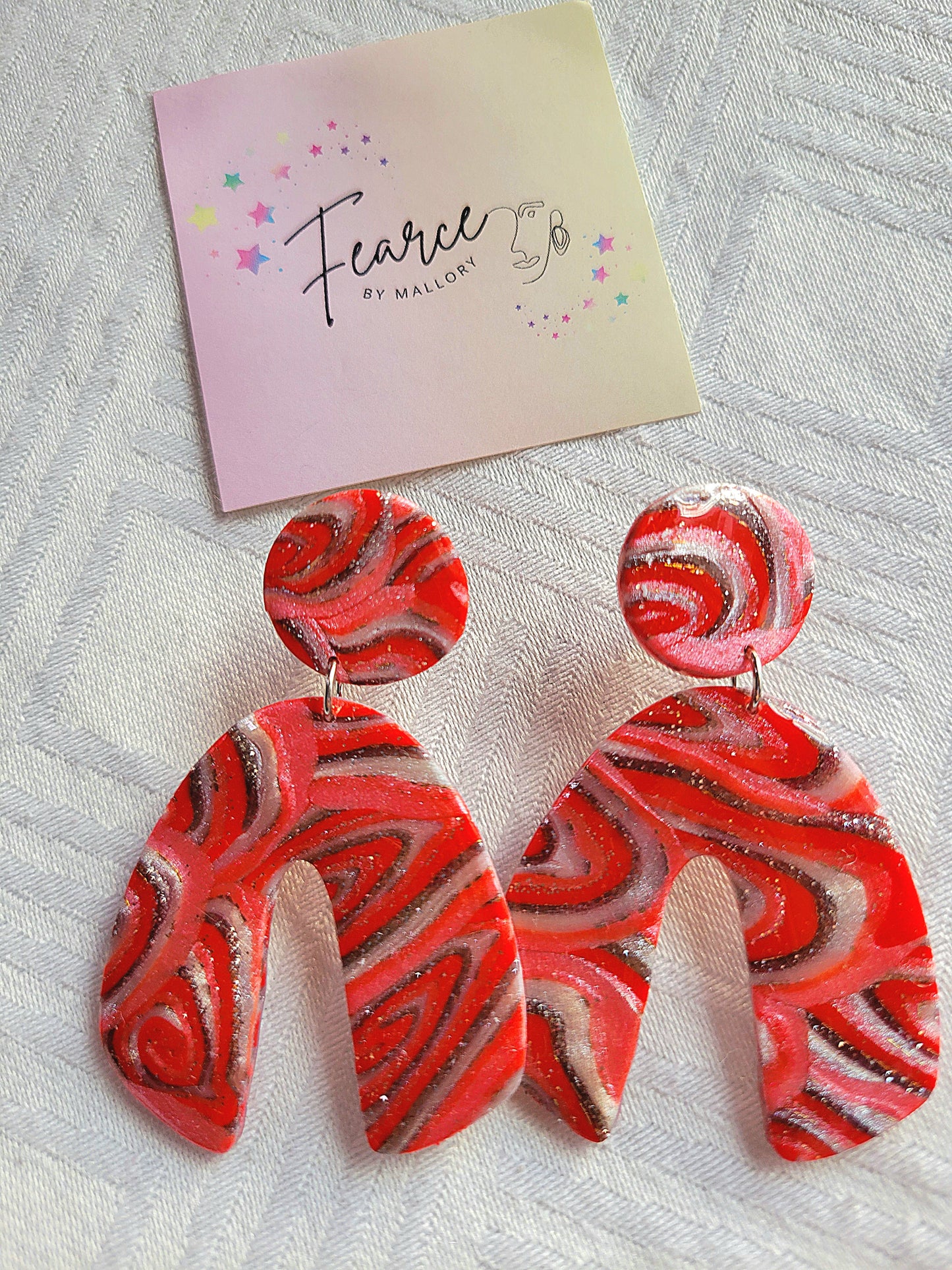 Red Silver Swirl Earrings