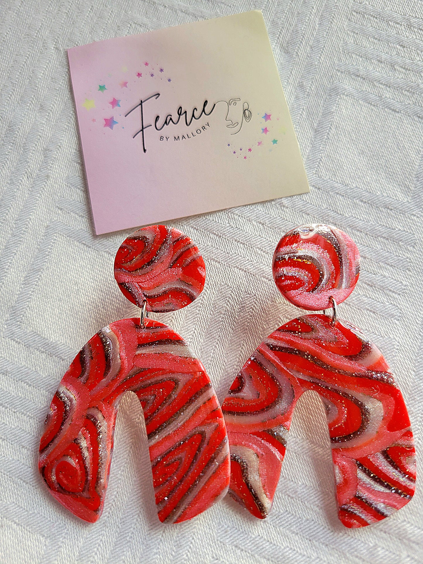 Red Silver Swirl Earrings
