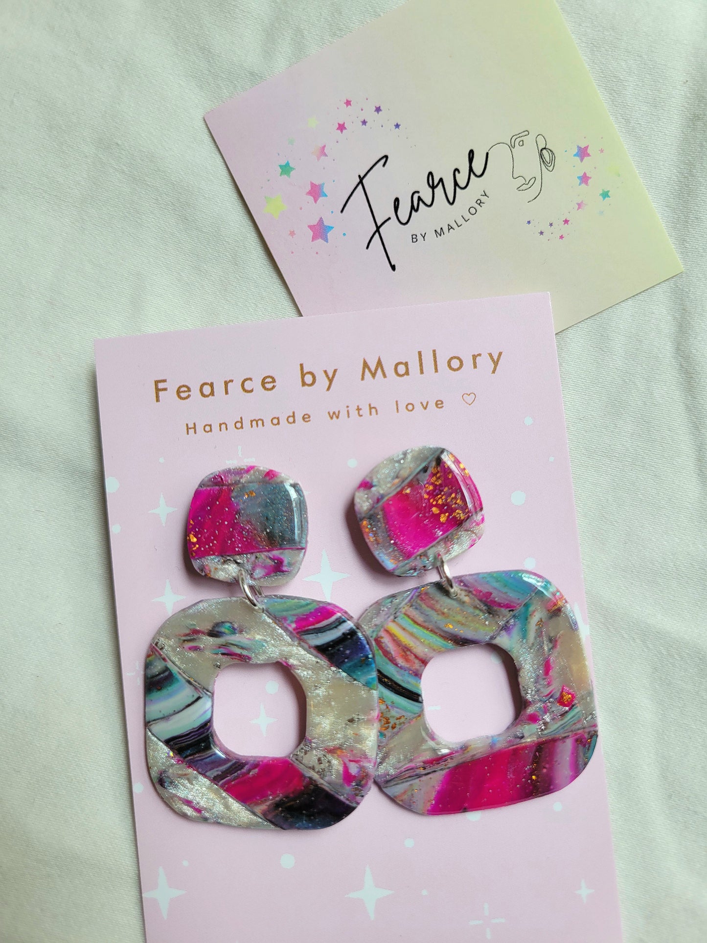 Pink Flame Square Earrings