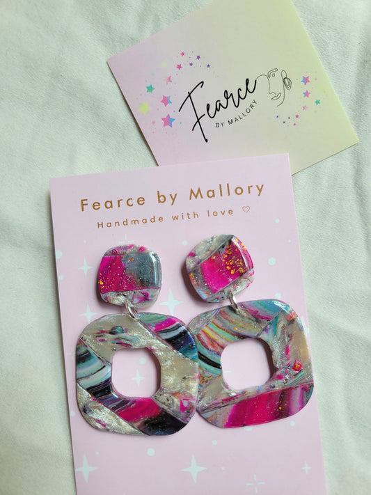 Pink Flame Square Earrings
