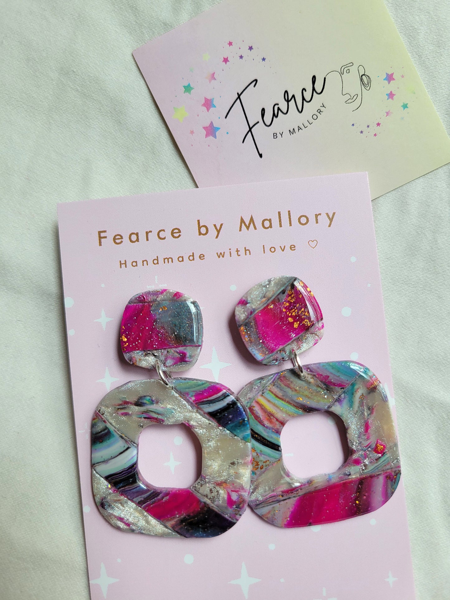 Pink Flame Square Earrings