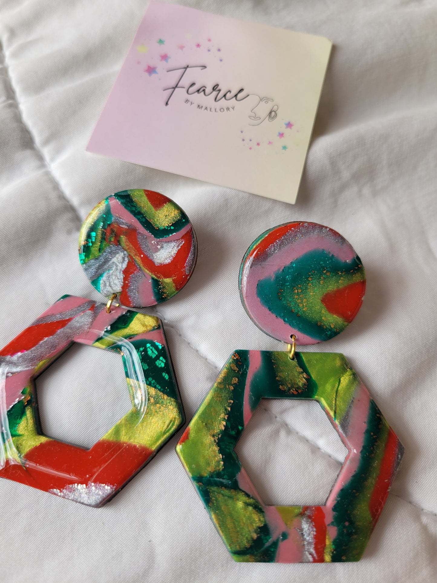 Metallic Hexagon Earrings (Large)