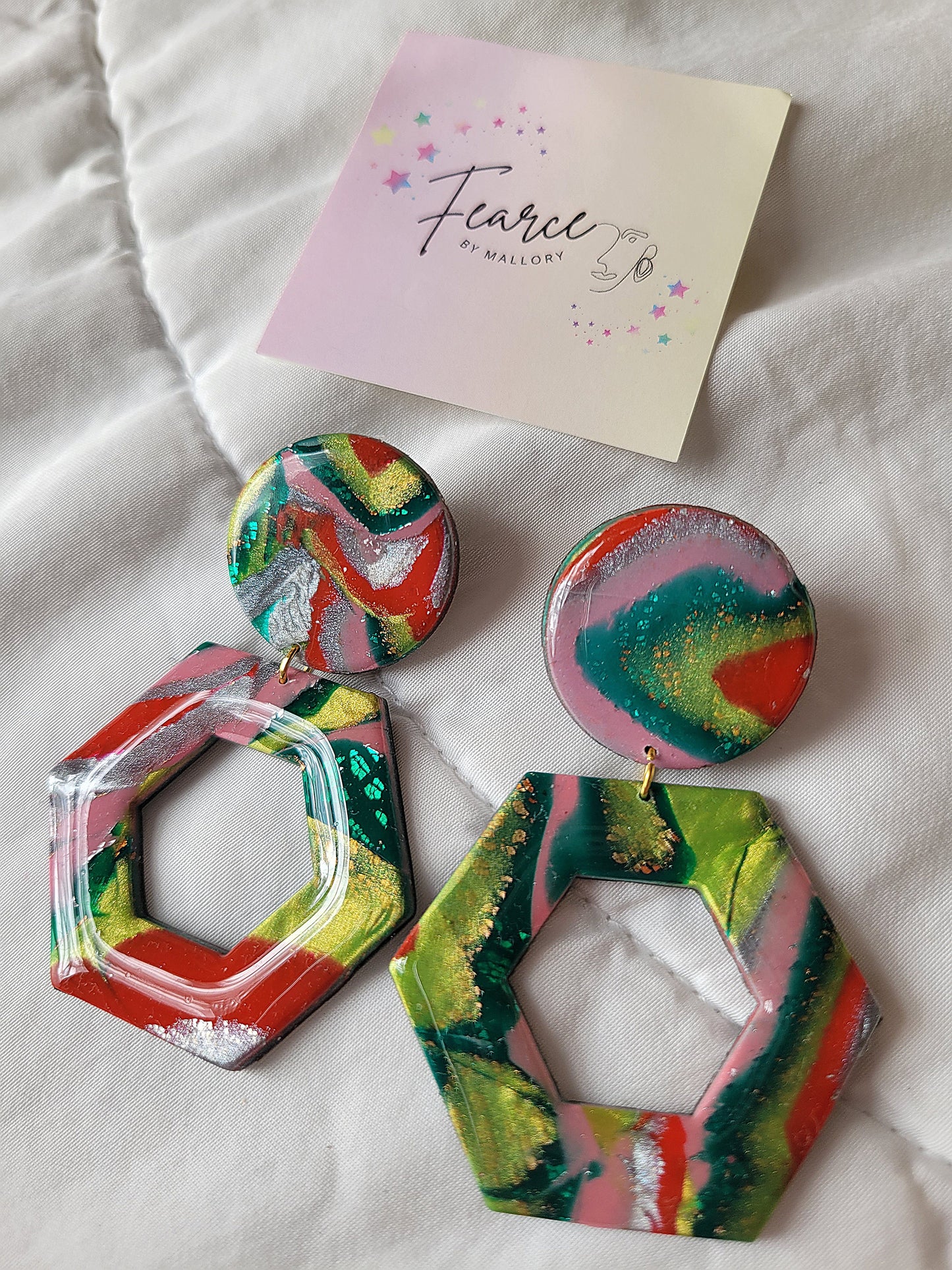 Metallic Hexagon Earrings (Large)