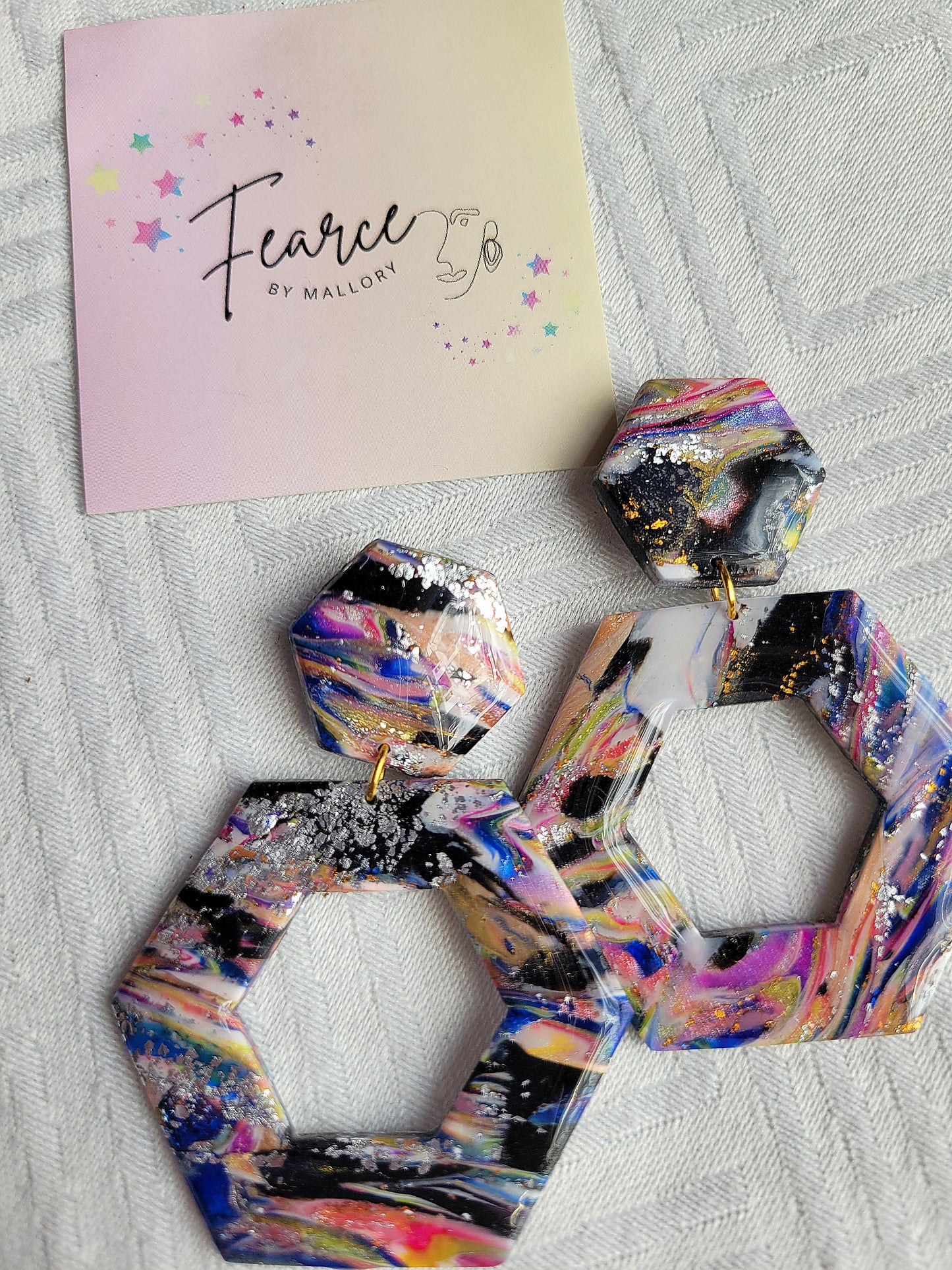 Multicolor Hexagon Earrings