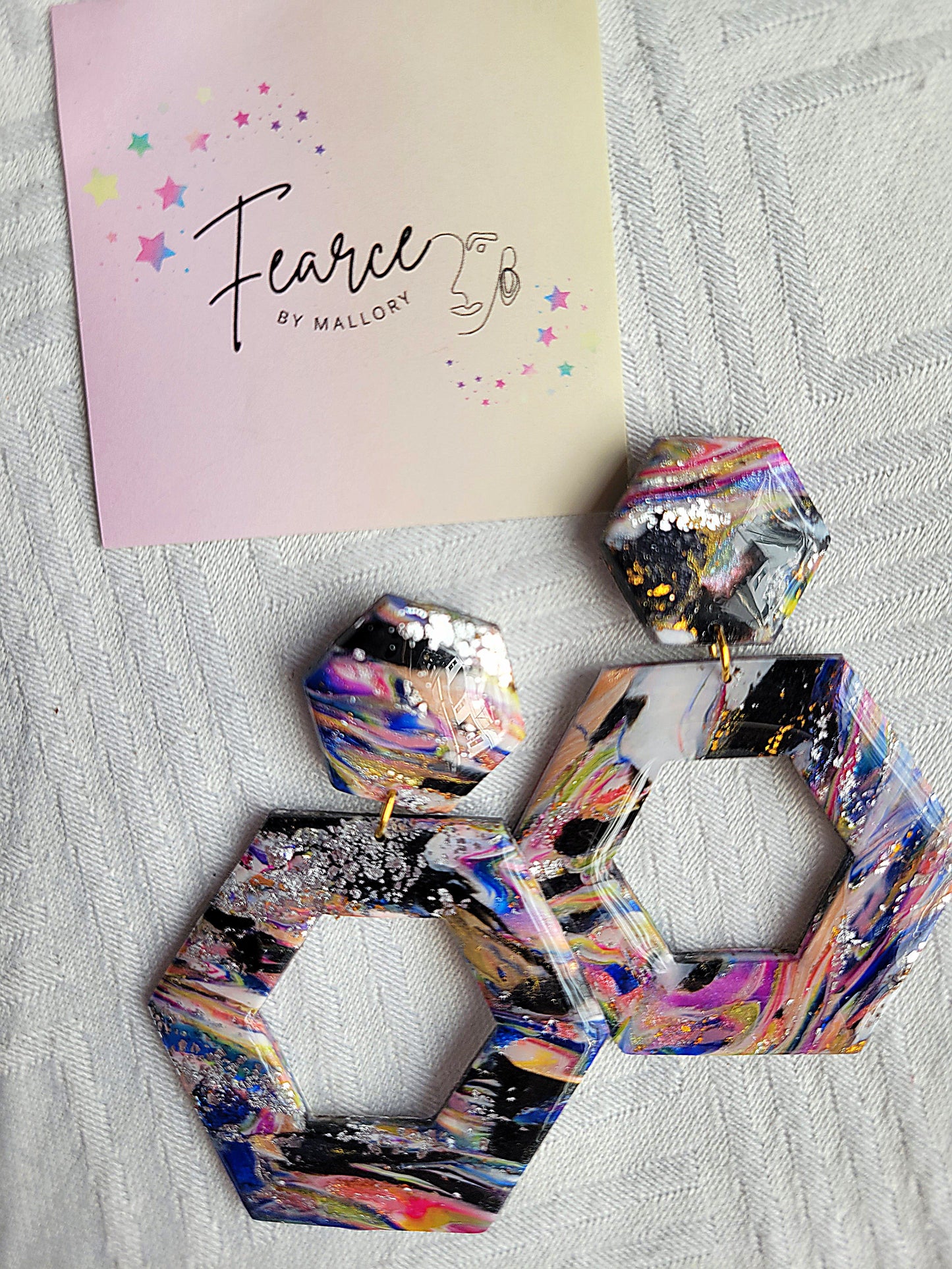 Multicolor Hexagon Earrings
