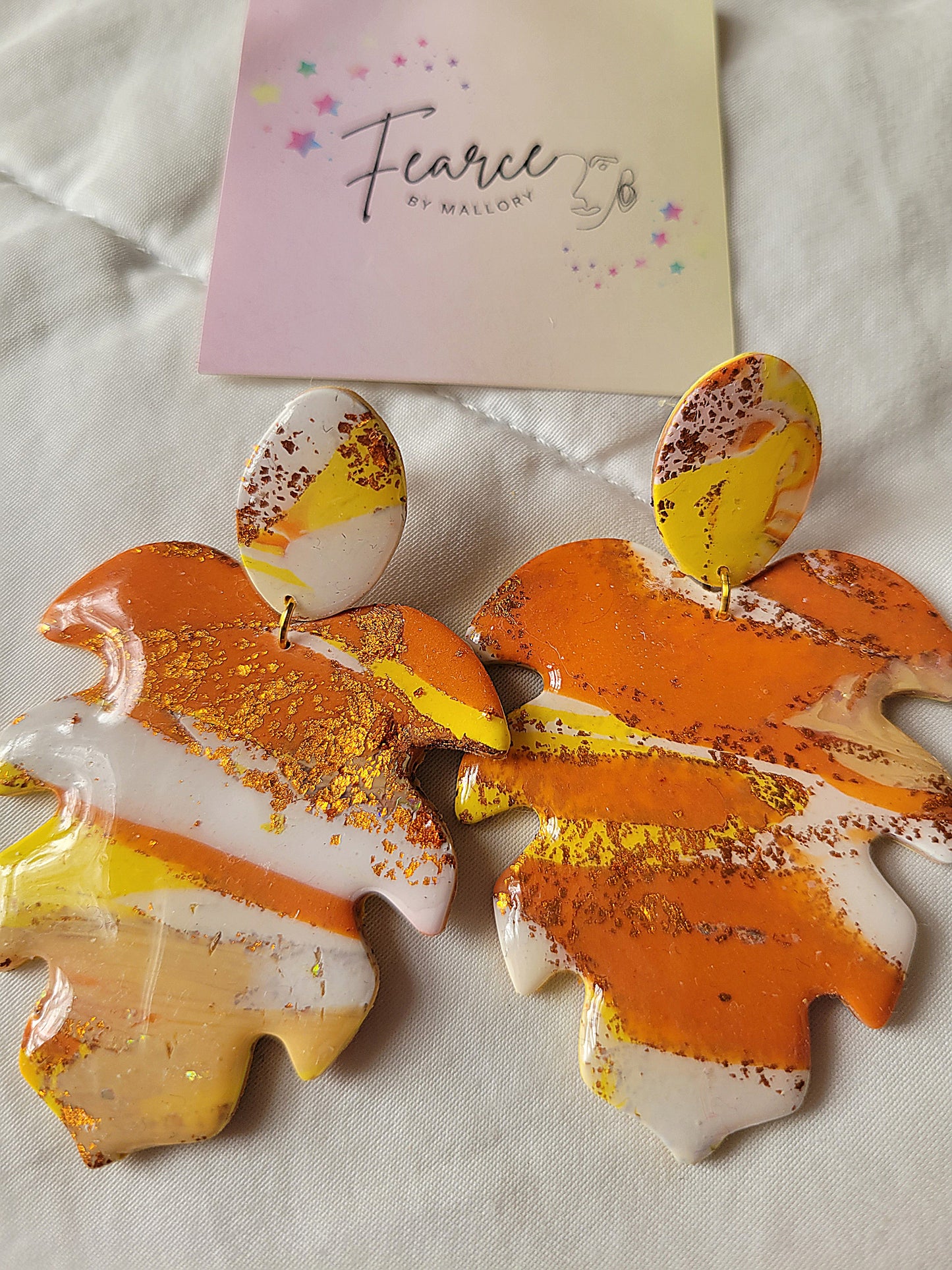 Orange Leaf Earrings (Large)