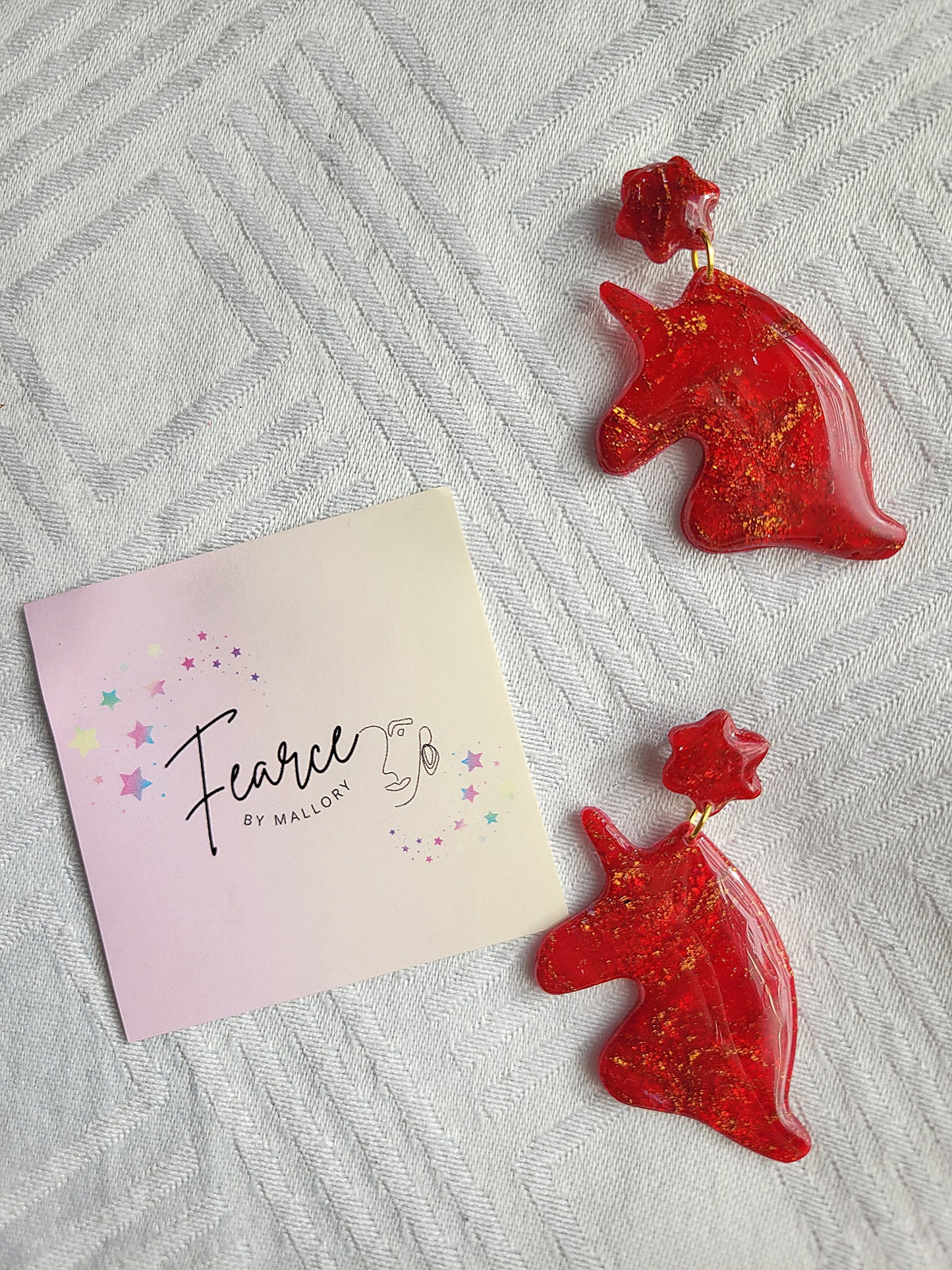 Red Unicorn Earrings