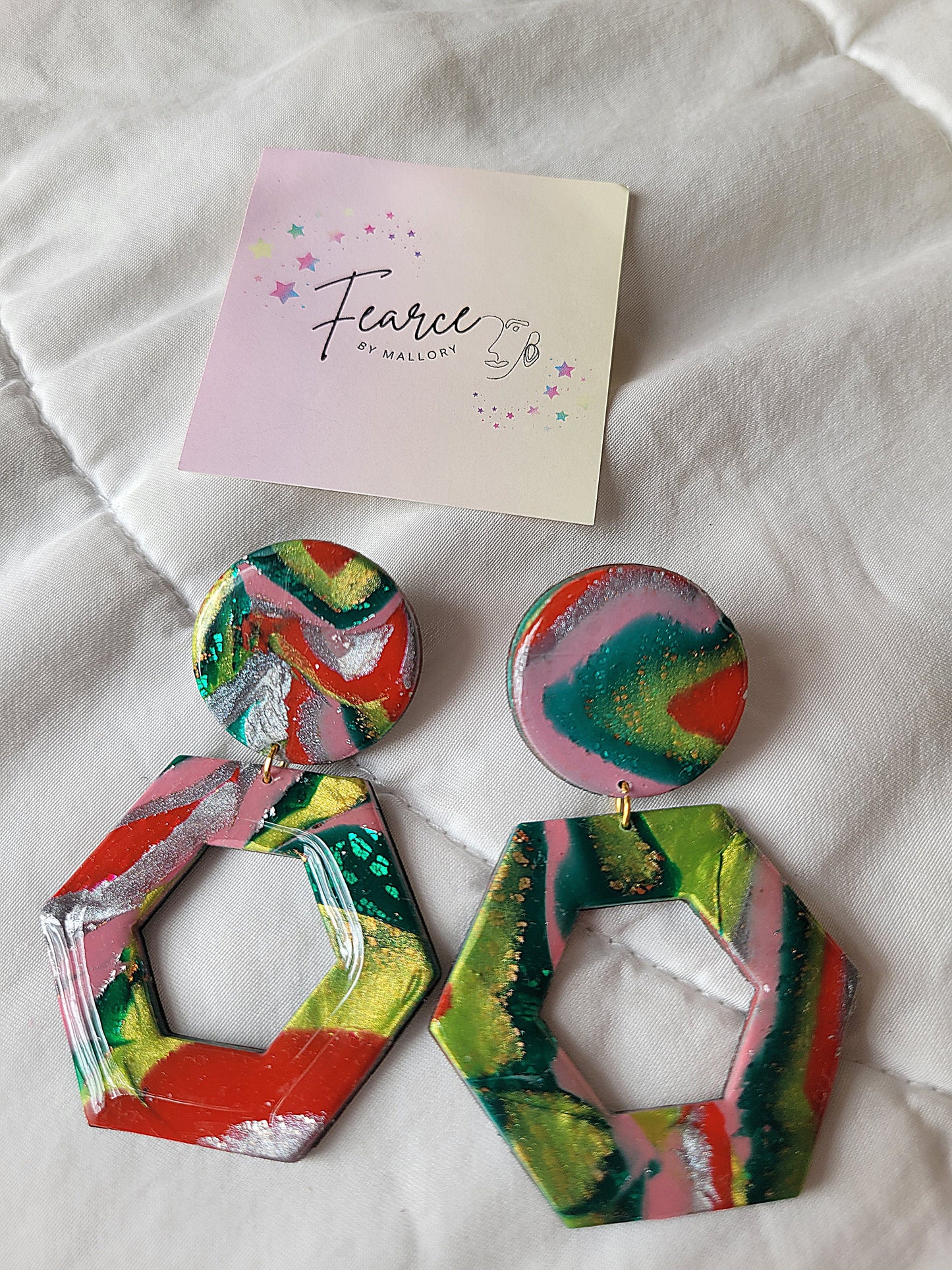 Metallic Hexagon Earrings (Large)