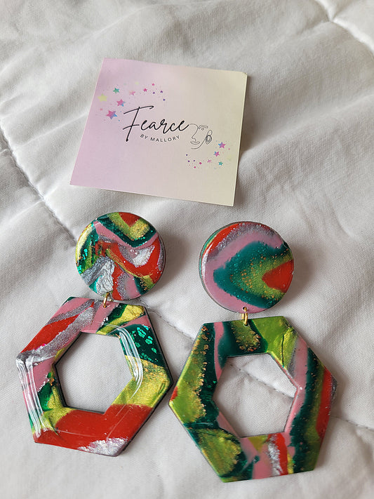 Metallic Hexagon Earrings (Large)